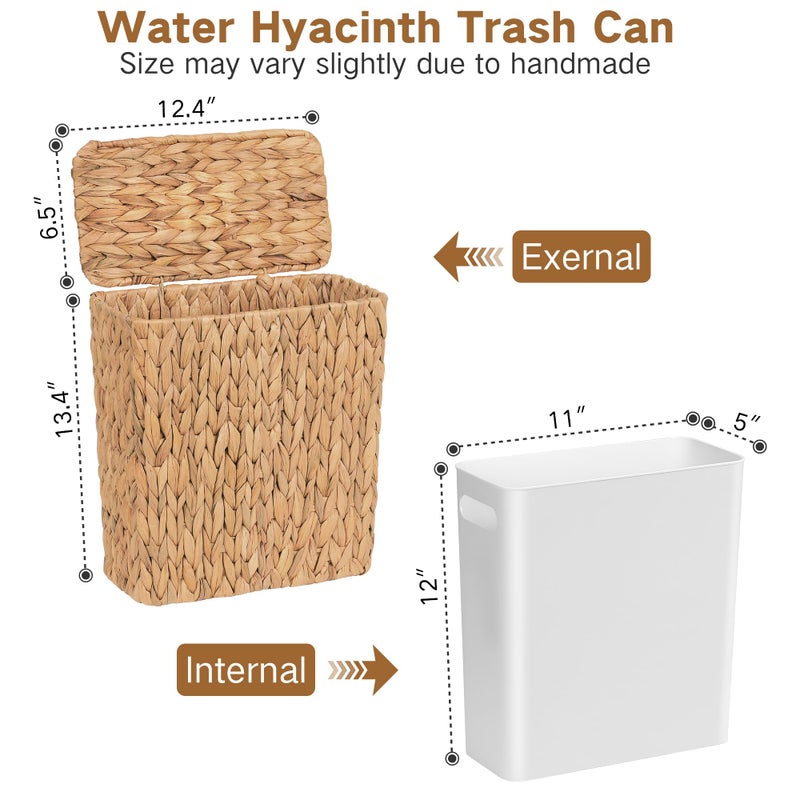 iEGrow Wicker Trash Can, Bathroom Trash Can with Lid, 3 Gallon Natural Water Hyacinth Waste Basket with Removable Liner, for Bedroom, Living Room, Toilet, Under Sink - Image 4