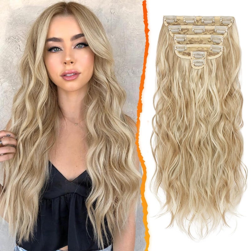 BARSDAR 20 Inch Beach Wavy Clip in Hair Extensions  6PCS Thick Soft Synthetic Clip in Hairpieces Full Head Clip in Hair Extensions for Women  Long Voluminous Easy Wear  Light Ash Blonde Mix