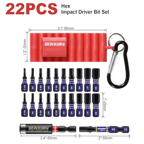 Geinxurn Impact Hex Screwdriver Bits Set,22 Pcs Magnetic Metric S2 Steel Multi Insert Power Bit Tips with Organizer Sleeve and Storage Strip - Image 2
