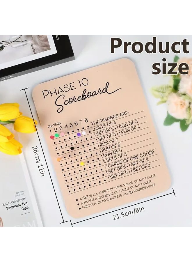 Crystal Phase 10 Score Board With 8 Colored Pegs And Score Sheets For Family Party Card Games - Image 3