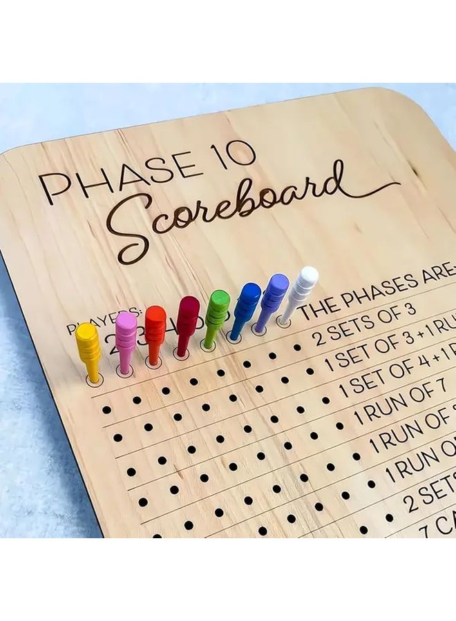 Crystal Phase 10 Score Board With 8 Colored Pegs And Score Sheets For Family Party Card Games - Image 2