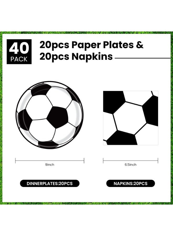 40 Pcs Soccer Plates and Napkins Party Supplies, Soccer Birthday Party Decorations Disposable Paper Plates and Napkins Tableware Set for Sports Theme Birthday Party Baby Shower Serves 20 - Image 2