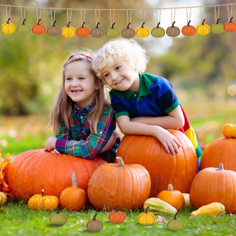 Kajaia Fall Pumpkin Hanging Ornament Mini Burlap Fabric Thanksgiving Pumpkin Hanging Tree Ornaments for Fall Thanksgiving Halloween Christmas Party Tree Mantel Wall Home Decor Crafts(Fresh Color 16 Pcs) - Image 2