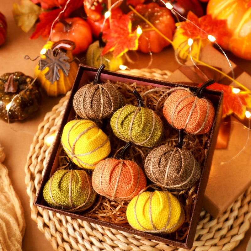 Kajaia Fall Pumpkin Hanging Ornament Mini Burlap Fabric Thanksgiving Pumpkin Hanging Tree Ornaments for Fall Thanksgiving Halloween Christmas Party Tree Mantel Wall Home Decor Crafts(Fresh Color 16 Pcs) - Image 3
