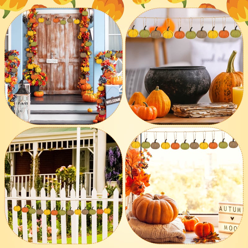 Kajaia Fall Pumpkin Hanging Ornament Mini Burlap Fabric Thanksgiving Pumpkin Hanging Tree Ornaments for Fall Thanksgiving Halloween Christmas Party Tree Mantel Wall Home Decor Crafts(Fresh Color 16 Pcs) - Image 4