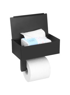 Toilet Paper Holder with Shelf,Wall Mount Wipes Dispenser & Storage for Bathroom,Keep Wet Wipes Hidden,Stainless Steel Bathroom Organizer Black