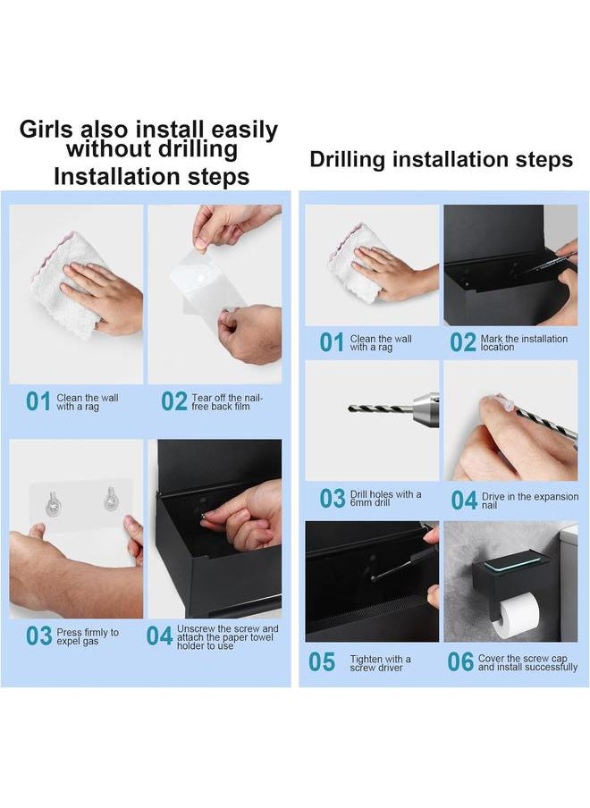 yongsheng - Toilet Paper Holder with Shelf,Wall Mount Wipes Dispenser & Storage for Bathroom,Keep Wet Wipes Hidden,Stainless Steel Bathroom Organizer Black - Image 1