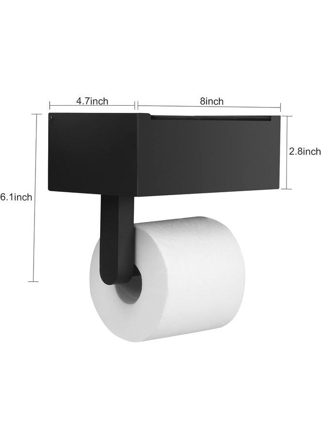 yongsheng - Toilet Paper Holder with Shelf,Wall Mount Wipes Dispenser & Storage for Bathroom,Keep Wet Wipes Hidden,Stainless Steel Bathroom Organizer Black - Image 1