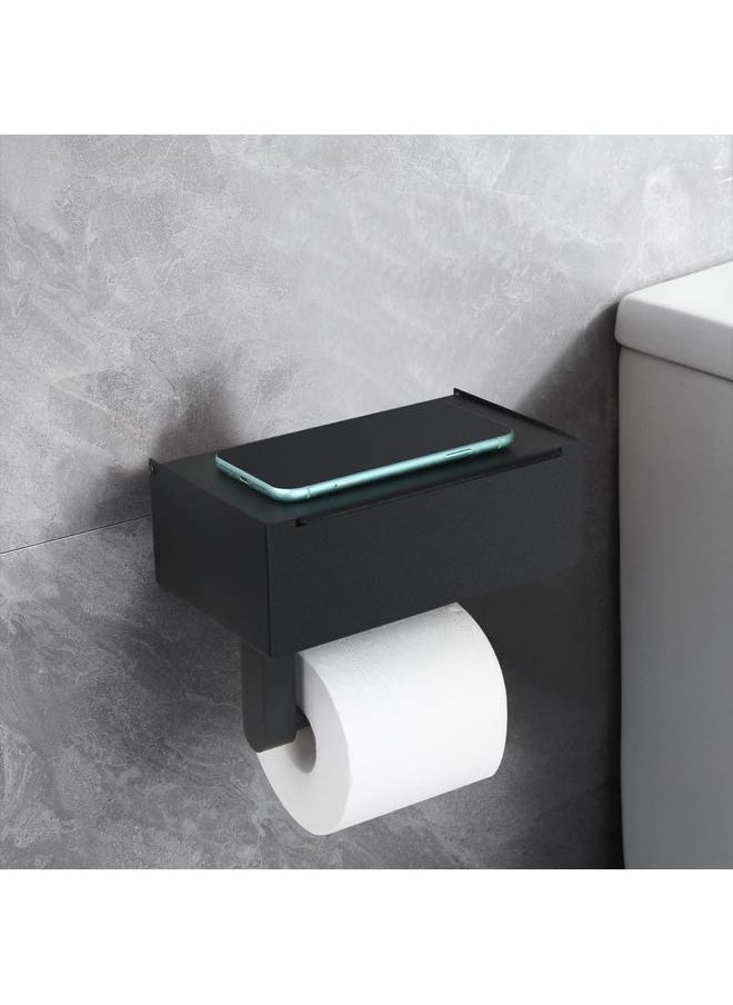 yongsheng - Toilet Paper Holder with Shelf,Wall Mount Wipes Dispenser & Storage for Bathroom,Keep Wet Wipes Hidden,Stainless Steel Bathroom Organizer Black - Image 1