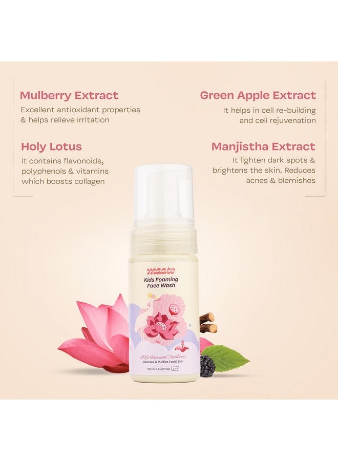 Maate Kids Foaming Face Wash (Pack of 2*100 ml) | With Ayurvedic Herbs Holy Lotus & Mulberry | Cleanses & Purifies Facial Skin | Baby Face Wash For Kids 3-12 Years | Nourish All Skin Type, pH Balanced - Image 3