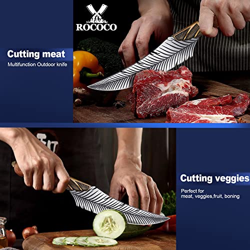 ROCOCO Feather Viking Boning Knife Japanese Forged in Fire Fancy Handmade Butcher Cleaver with Sheath Kitchen Outdoor Camping BBQ Collection Birthday Father Mother Christmas Day Gift 5.9" - Image 5