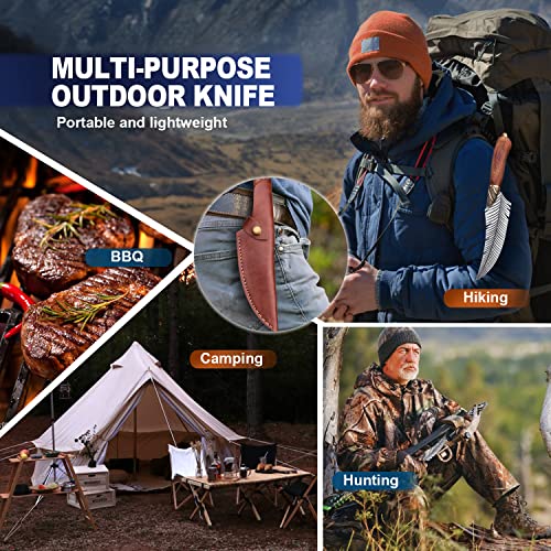 ROCOCO Feather Viking Boning Knife Japanese Forged in Fire Fancy Handmade Butcher Cleaver with Sheath Kitchen Outdoor Camping BBQ Collection Birthday Father Mother Christmas Day Gift 5.9" - Image 4