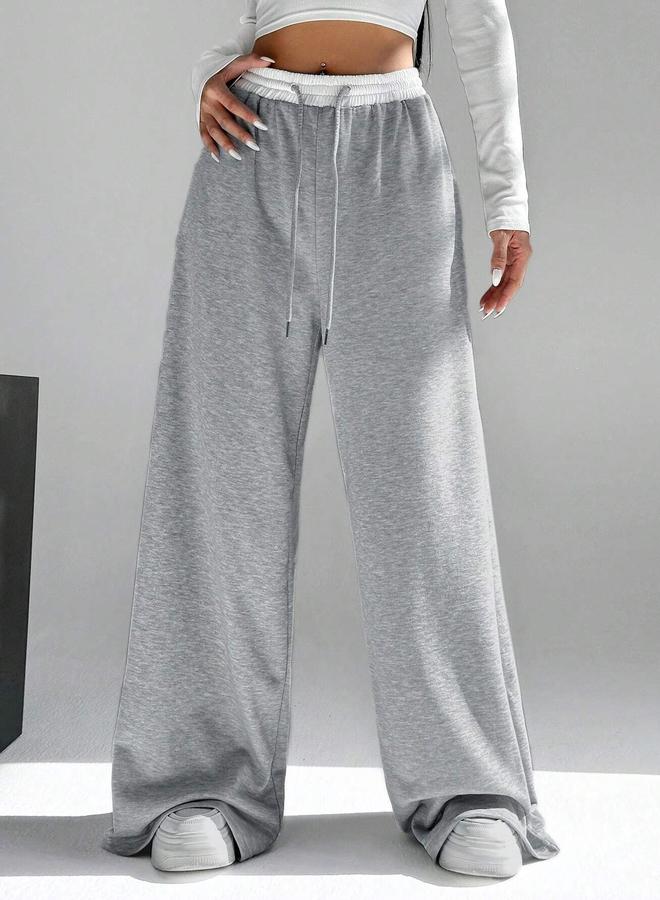 Take Two Women Grey Contrast Waistband Oversized Joggers - Image 3