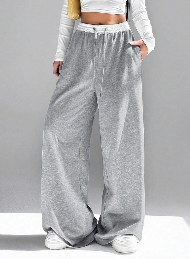 Take Two Women Grey Contrast Waistband Oversized Joggers - Image 1