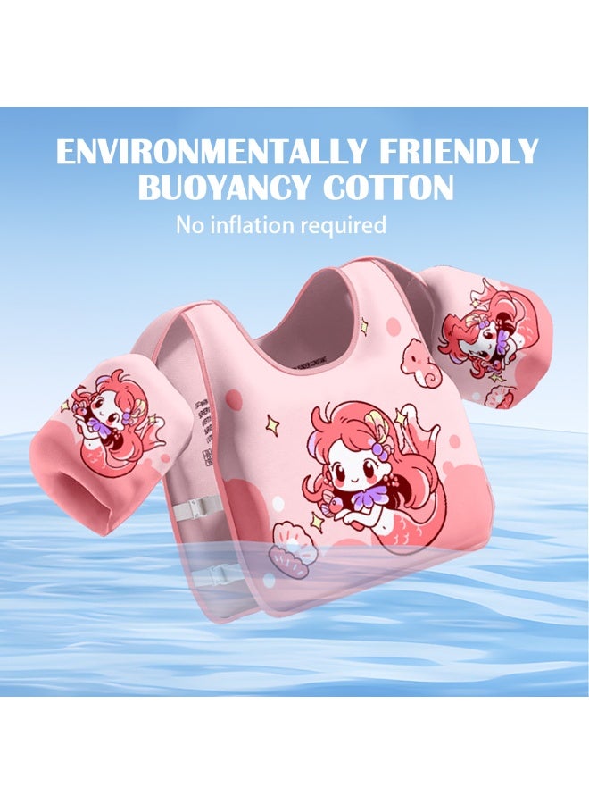 Kids Swim Vest, Cartoon Safety Buoyancy Vest with Arm Wings and Shoulder Straps for 2-6 Years Boys and Girls, Non-inflatable Baby Swimming Float Vest, Toddler Life Jacket for Pool/Beach (Pink) - Image 3