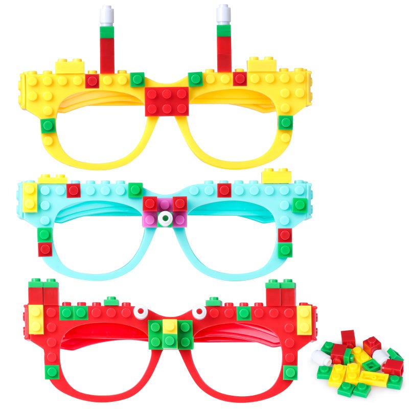 Fowecelt 12 Pcs Building Blocks Glasses Toys, Carnival Creative Eyeglasses Game Toy Supplies DIY Creative Pixel Building Block Bricks Party Favours Kids Funny Gifts Children Birthday, with Some Extra Blocks - Image 1