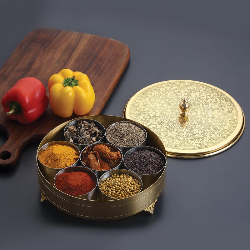 Priya Stainless Steel Color Masala (Spice) Box/Dabba/Organiser with See Through Lid with 7 Containers - Image 3