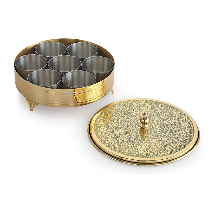 Priya Stainless Steel Color Masala (Spice) Box/Dabba/Organiser with See Through Lid with 7 Containers - Image 2