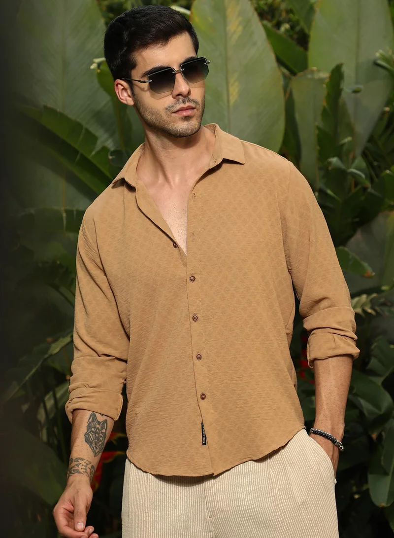كامبوس سوترا قميص رجالي بنقش المعين بلون بني فاتح