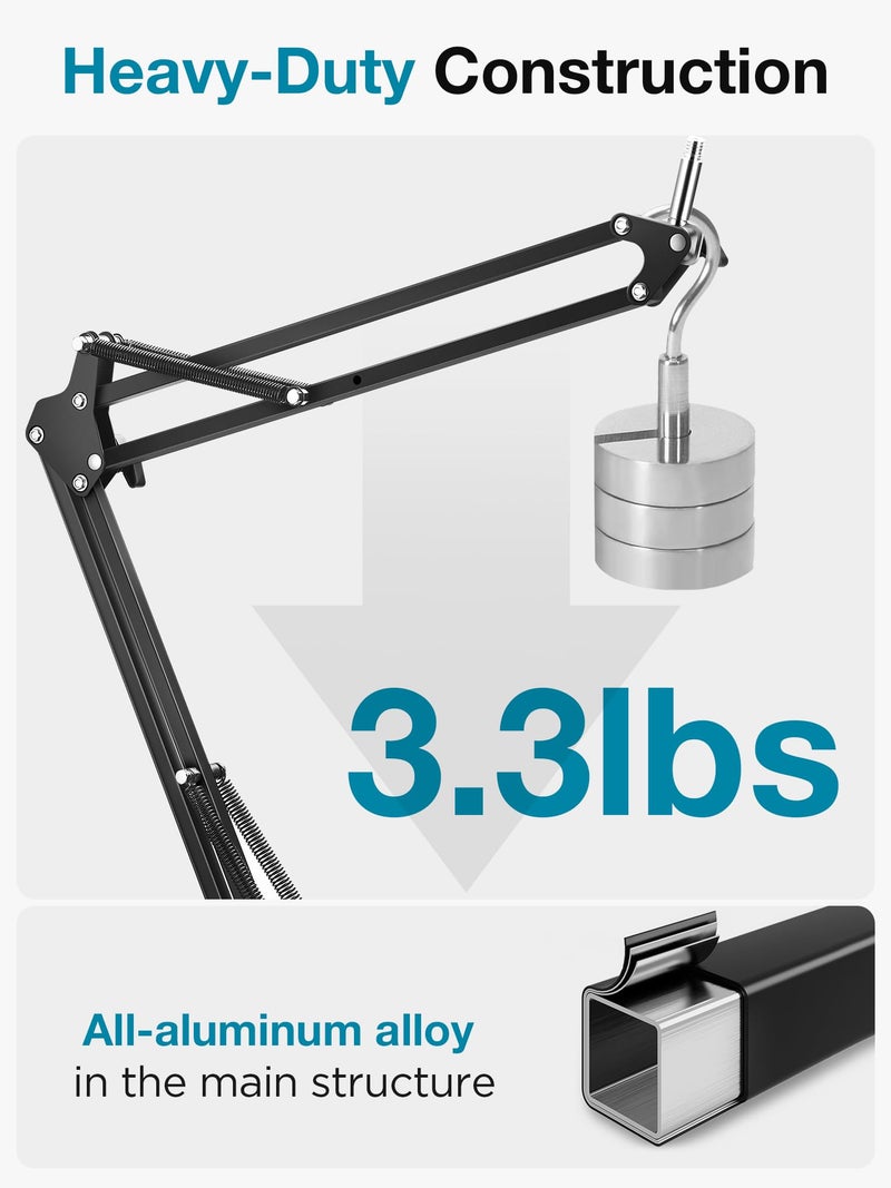 InnoGear Desk Mic Stand, 360Â° Rotatable Overhead Mic Boom Arm Microphone Stands High Riser for Blue Yeti Snowball HyperX QuadCast SoloCast Fifine Shure SM7B and Other Mics - Image 4