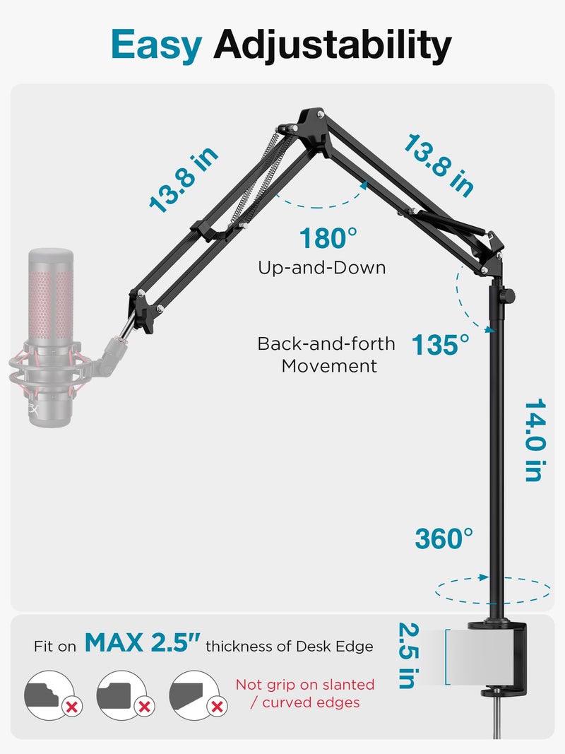 InnoGear Desk Mic Stand, 360Â° Rotatable Overhead Mic Boom Arm Microphone Stands High Riser for Blue Yeti Snowball HyperX QuadCast SoloCast Fifine Shure SM7B and Other Mics - Image 5