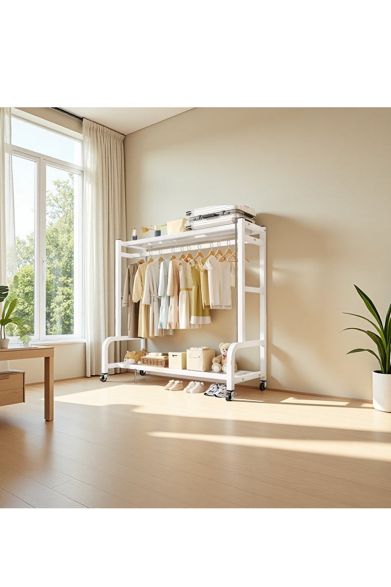 Clothes Rack Garment Hanging Rack Metal Clothes Hanger Organizer with Wheels Clothes Hanging Shelving Heavy-duty Clothes Rack Freestanding Clothes Rail for Living Room, Bedroom, Clothes Room（White） - Image 1