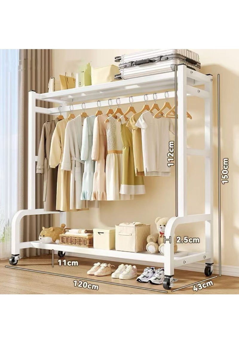 Clothes Rack Garment Hanging Rack Metal Clothes Hanger Organizer with Wheels Clothes Hanging Shelving Heavy-duty Clothes Rack Freestanding Clothes Rail for Living Room, Bedroom, Clothes Room（White） - Image 2