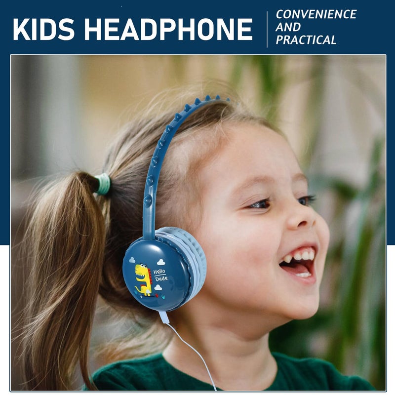 Dinosaur Cartoon Wired Headphones with Microphone Lightweight Green for School and Gaming - Image 5