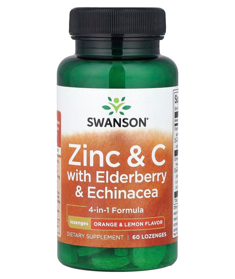 SWANSON Zinc & C with Elderberry & Echinacea Orange & Lemon 60 Lozenges