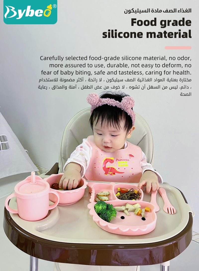 بيبو مجموعة تغذية للأطفال، تتألف من 9 قطع، أدوات الطهي للأطفال في المرحلة الأولى مع مريلة، كوب للشرب، وعاء بفوهة للتثبيت، ملاعق وشوك للرضع، صحن مقسم بفوهة للتثبيت - إمدادات تغذية لفطام الطفل بشكل ذاتي - Image 3