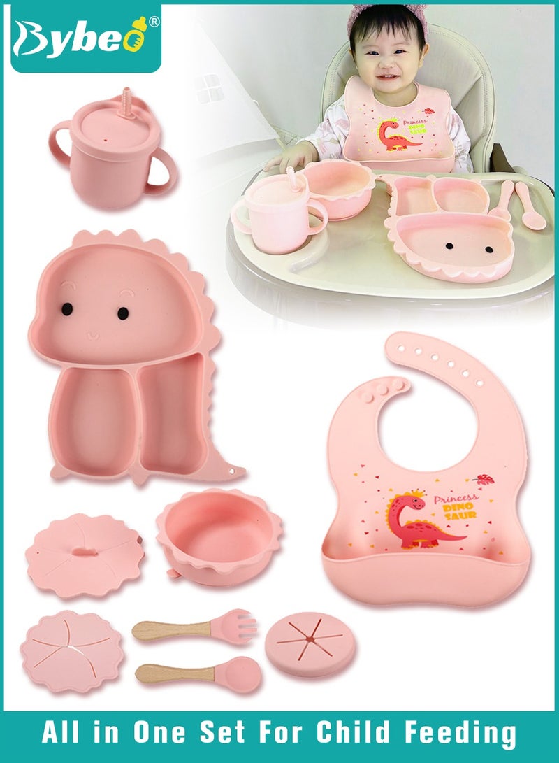بيبو مجموعة تغذية للأطفال، تتألف من 9 قطع، أدوات الطهي للأطفال في المرحلة الأولى مع مريلة، كوب للشرب، وعاء بفوهة للتثبيت، ملاعق وشوك للرضع، صحن مقسم بفوهة للتثبيت - إمدادات تغذية لفطام الطفل بشكل ذاتي - Image 1