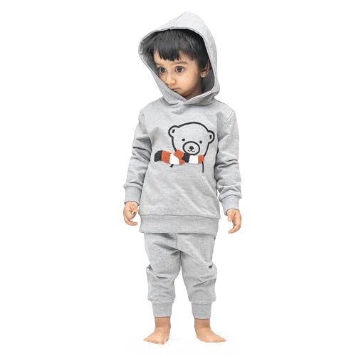 ARIEL Kids Cotton Fleece Full Sleeve Hoodie Sweatshirt & Sweatpant Clothing Set for Boys and Girls (SCARF-MEL_3-4 years) - Image 1