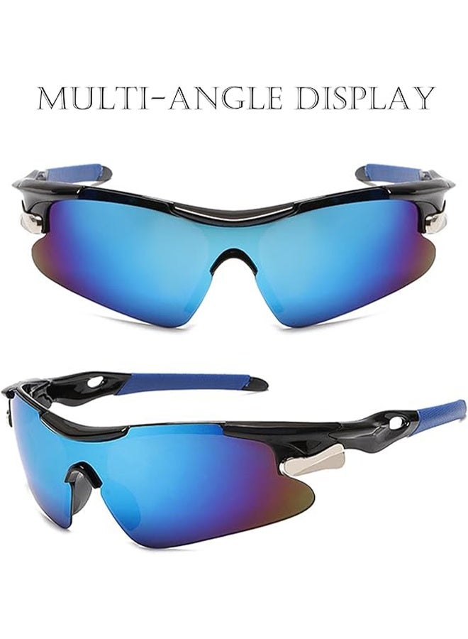 2 Pcs Outdoor Sports UV Protection Half Frame Sunglasses, UV400 Polarized Cycling Sports Sunglasses, Windproof Goggles for Baseball Golf (Silver+Blue) - Image 2