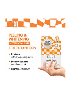 ELLE ELLE Radiance Kit – 3-Step Peeling & Whitening Treatment with AHA Peeling Glove, Soothing Mask, and Intensive Whitening Serum - Brightening, Exfoliating, Hydrating, Anti-Aging – For All Skin Types,  Pack of 4  - Image 3