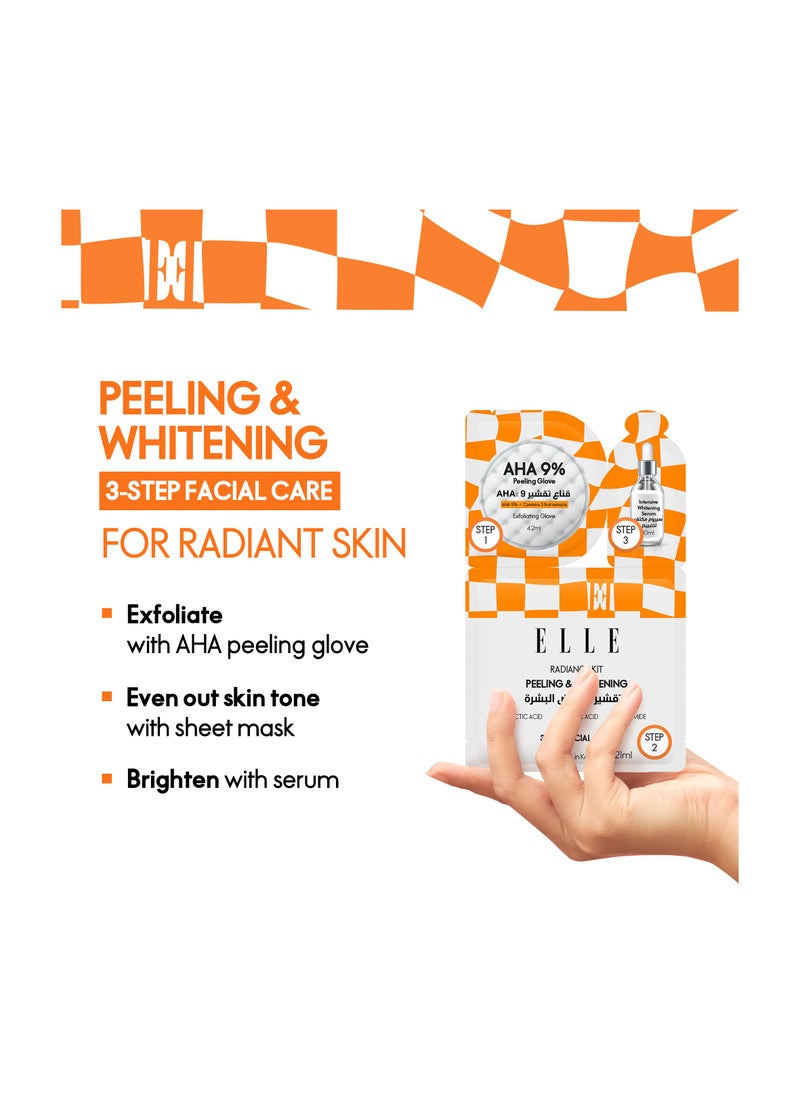 ELLE ELLE Radiance Kit – 3-Step Peeling & Whitening Treatment with AHA Peeling Glove, Soothing Mask, and Intensive Whitening Serum - Brightening, Exfoliating, Hydrating, Anti-Aging – For All Skin Types,  Pack of 4  - Image 3