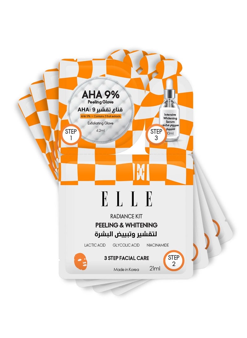 ELLE ELLE Radiance Kit – 3-Step Peeling & Whitening Treatment with AHA Peeling Glove, Soothing Mask, and Intensive Whitening Serum - Brightening, Exfoliating, Hydrating, Anti-Aging – For All Skin Types,  Pack of 4  - Image 2
