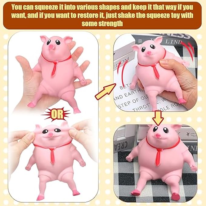Liliful Pig Squeeze Stretch Pink Pig Novelty Gift Funny Cute Squeeze Animal Stress Relief Items for Anxiety Adults Stress Relief Gifts for Women Men Fidget Decompress - Image 4