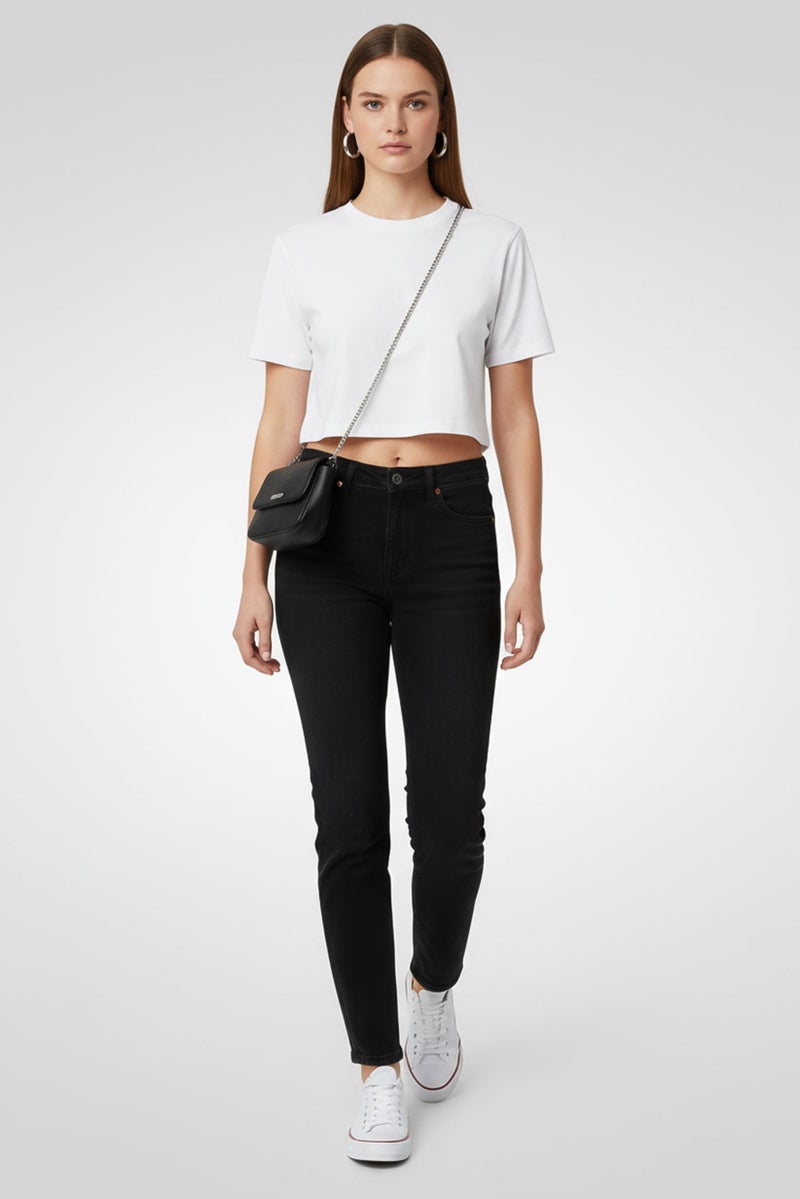MONKI Women Slim Fit Plain Stretchable Jeans, Black - Image 1
