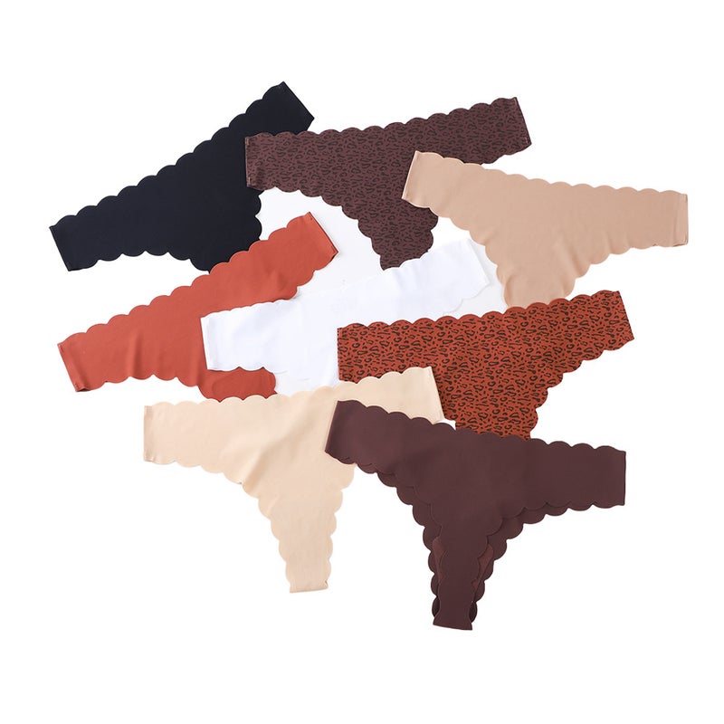 Seamless Ice Silk Thong Panties Cotton Crotch red bottom leopard print 