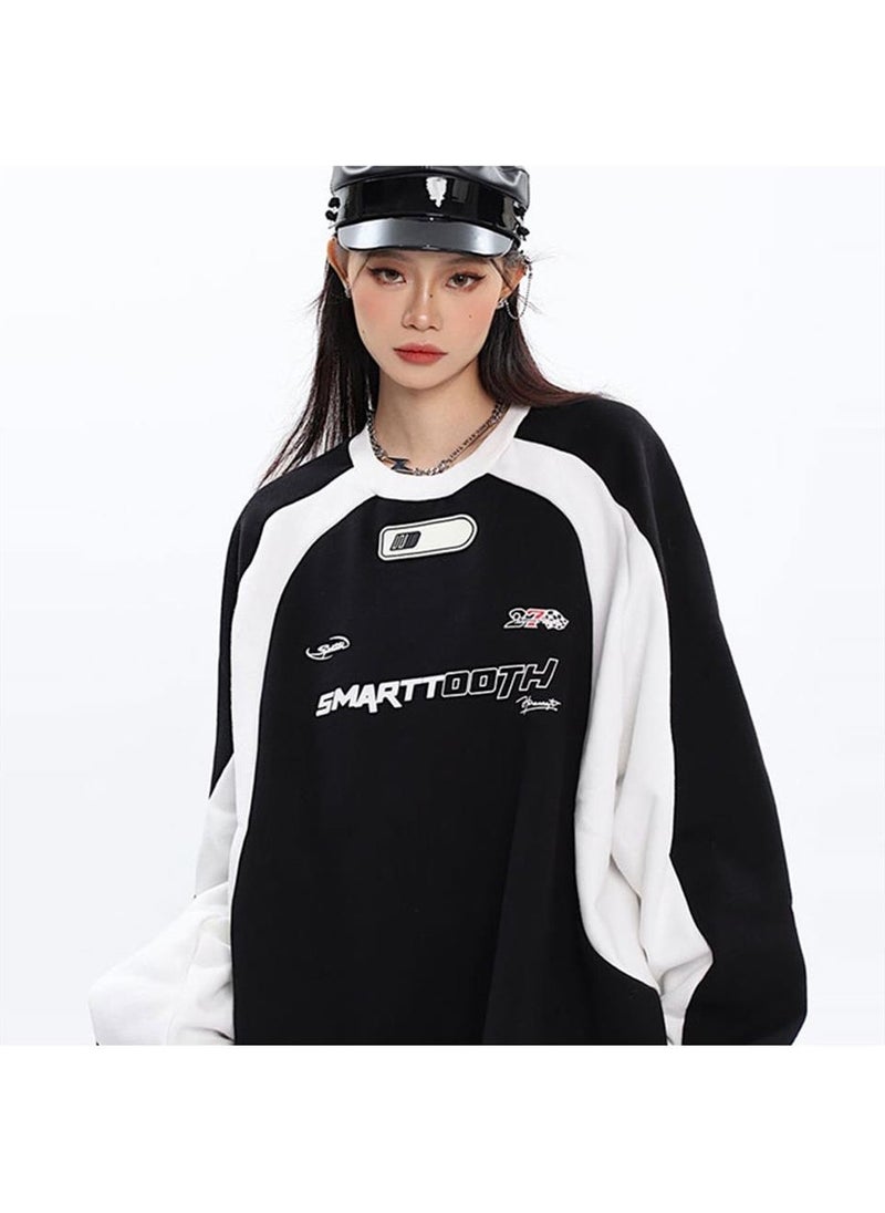 Touz Moda - Y2K Streetwear Smarttooth Printed Black Unisex Oversize Crew Neck Sweatshirt - Image 1