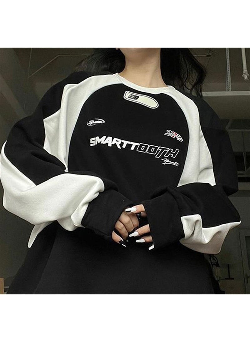 Touz Moda - Y2K Streetwear Smarttooth Printed Black Unisex Oversize Crew Neck Sweatshirt - Image 1