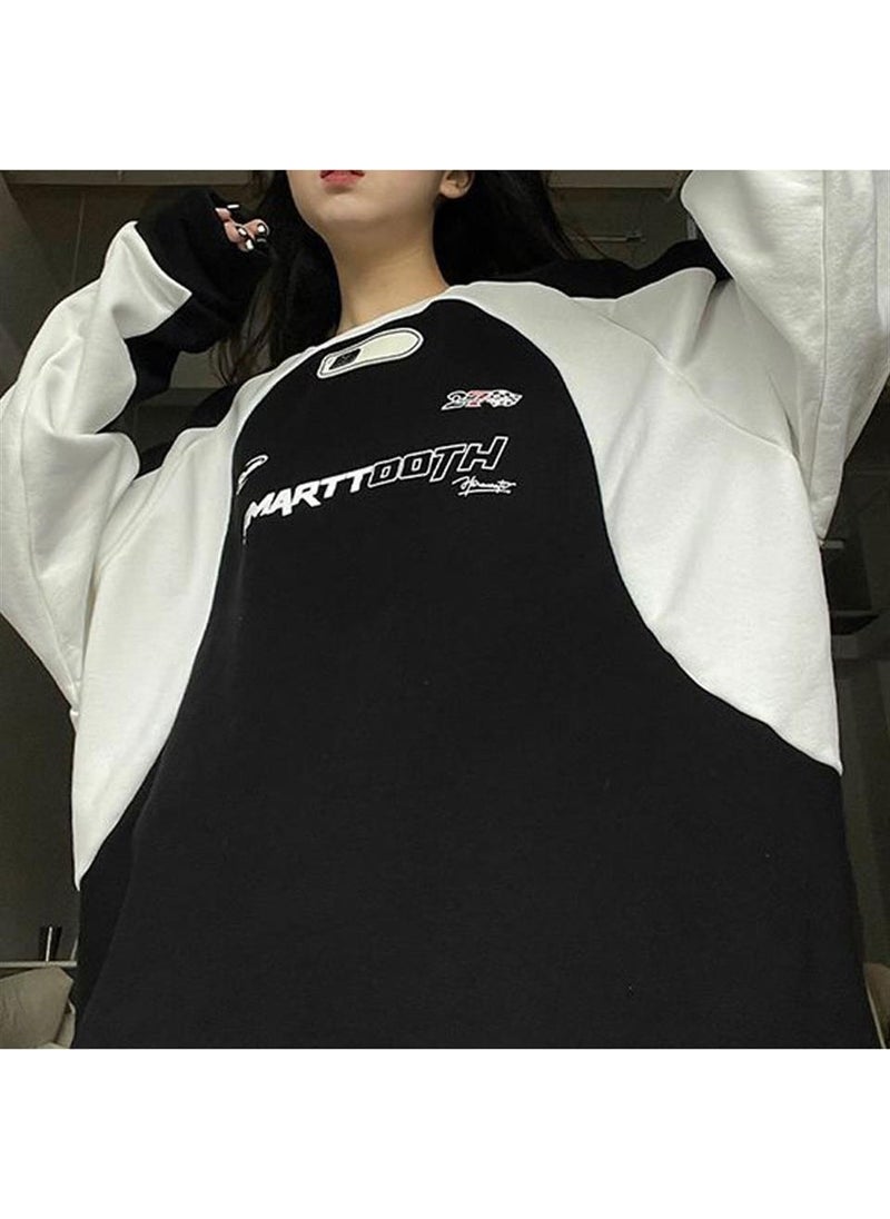 Touz Moda - Y2K Streetwear Smarttooth Printed Black Unisex Oversize Crew Neck Sweatshirt - Image 1