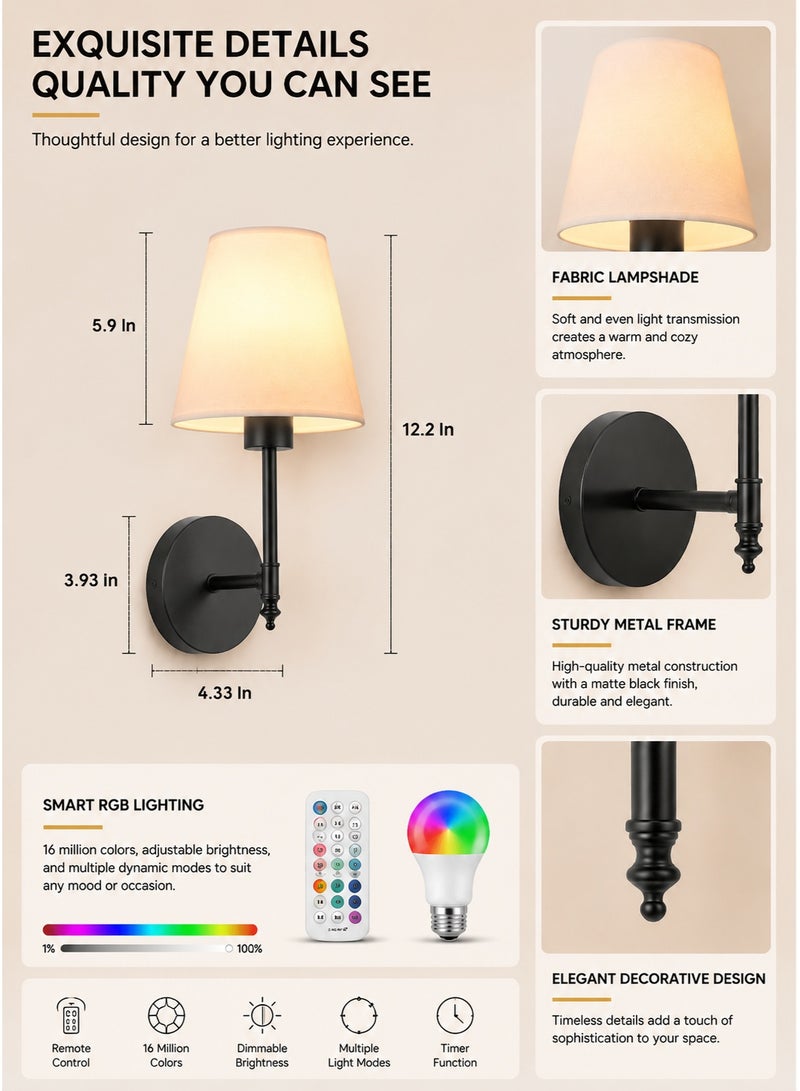 Battery Operated Wall Sconces Set of 2, Wireless No-Drill Wall Lights with 10000mAh Rechargeable Battery, RGB 15-Color Dimmable Magnetic Bulbs and Remote, Wall Decor for Bedroom, Living Room, Hallway - Image 4