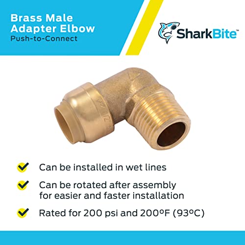 SharkBite 1/2 Inch x 1/2 Inch 90 Degree Male Adapter Elbow, Push to Connect Brass Plumbing Fitting, PEX Pipe, Copper, CPVC, PE-RT, HDPE, U280LFA - Image 4