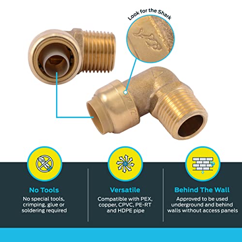 SharkBite 1/2 Inch x 1/2 Inch 90 Degree Male Adapter Elbow, Push to Connect Brass Plumbing Fitting, PEX Pipe, Copper, CPVC, PE-RT, HDPE, U280LFA - Image 3
