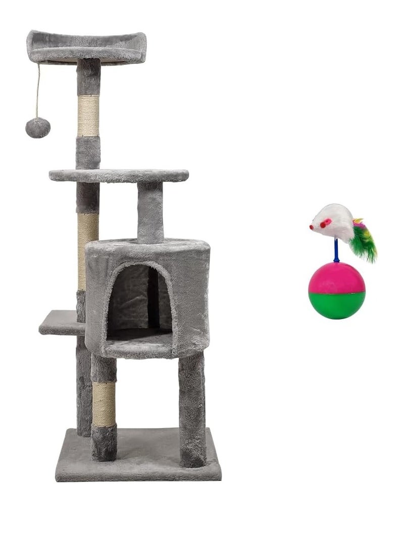 NNC PETS Multi-level cat tree with Cozy Condo, Hanging ball, Sisal scratching post and Top Perch, Indoor Activity center with Mouse tumbler toy, 112 cm Cat playground for Kittens and Cats, (Grey) - Image 1