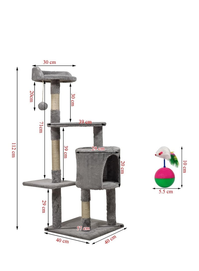 NNC PETS Multi-level cat tree with Cozy Condo, Hanging ball, Sisal scratching post and Top Perch, Indoor Activity center with Mouse tumbler toy, 112 cm Cat playground for Kittens and Cats, (Grey) - Image 2