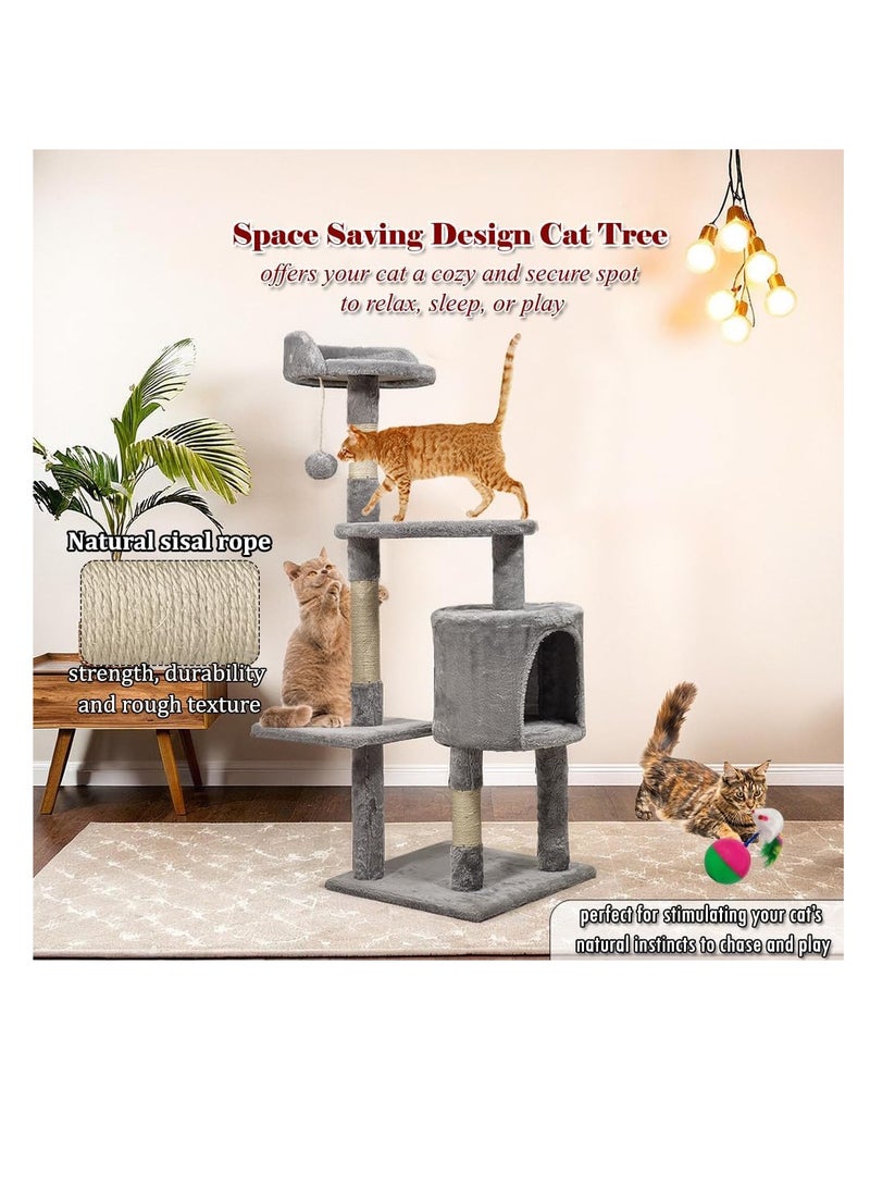 NNC PETS Multi-level cat tree with Cozy Condo, Hanging ball, Sisal scratching post and Top Perch, Indoor Activity center with Mouse tumbler toy, 112 cm Cat playground for Kittens and Cats, (Grey) - Image 5