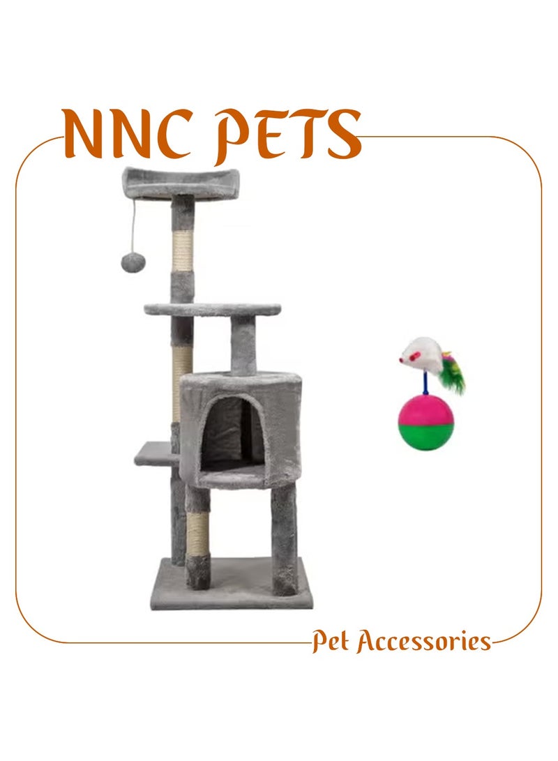 أن ان سي بيتس شجرة قطط متعددة المستويات مع شقة مريحة، كرة معلقة، عمود خدش من السيزال ومجثم علوي، مركز أنشطة داخلي مع لعبة فأر، ملعب قطط 112 سم للقطط الصغيرة والقطط، (رمادي) - Image 1