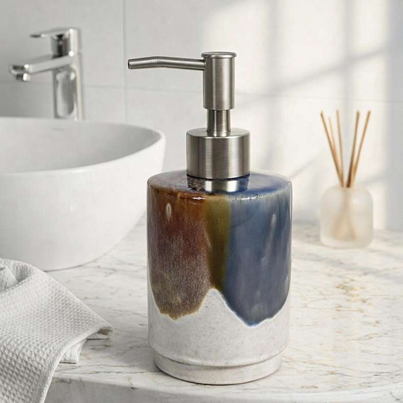 Pan Home Zeena Ceramic Double Glaze Soap Dispenser 7.5x18cm - Multicolor - 211AIC9904850 - Image 1